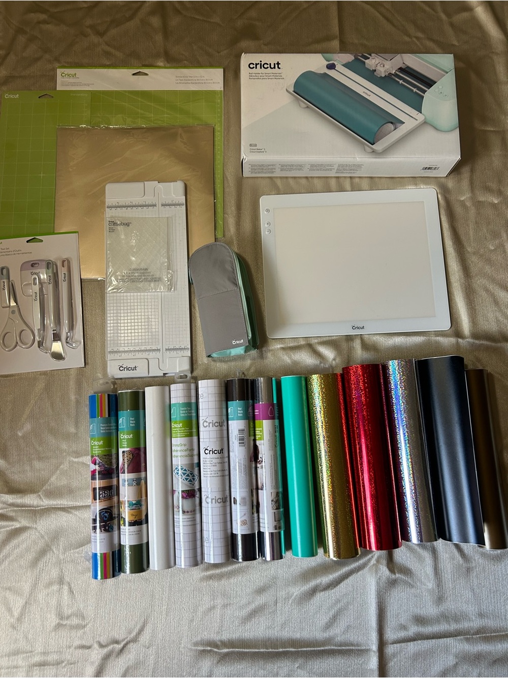 Cricut Crafting Bundle with Teal, White, Gold, Red, Black, Silver, Green Vinyls